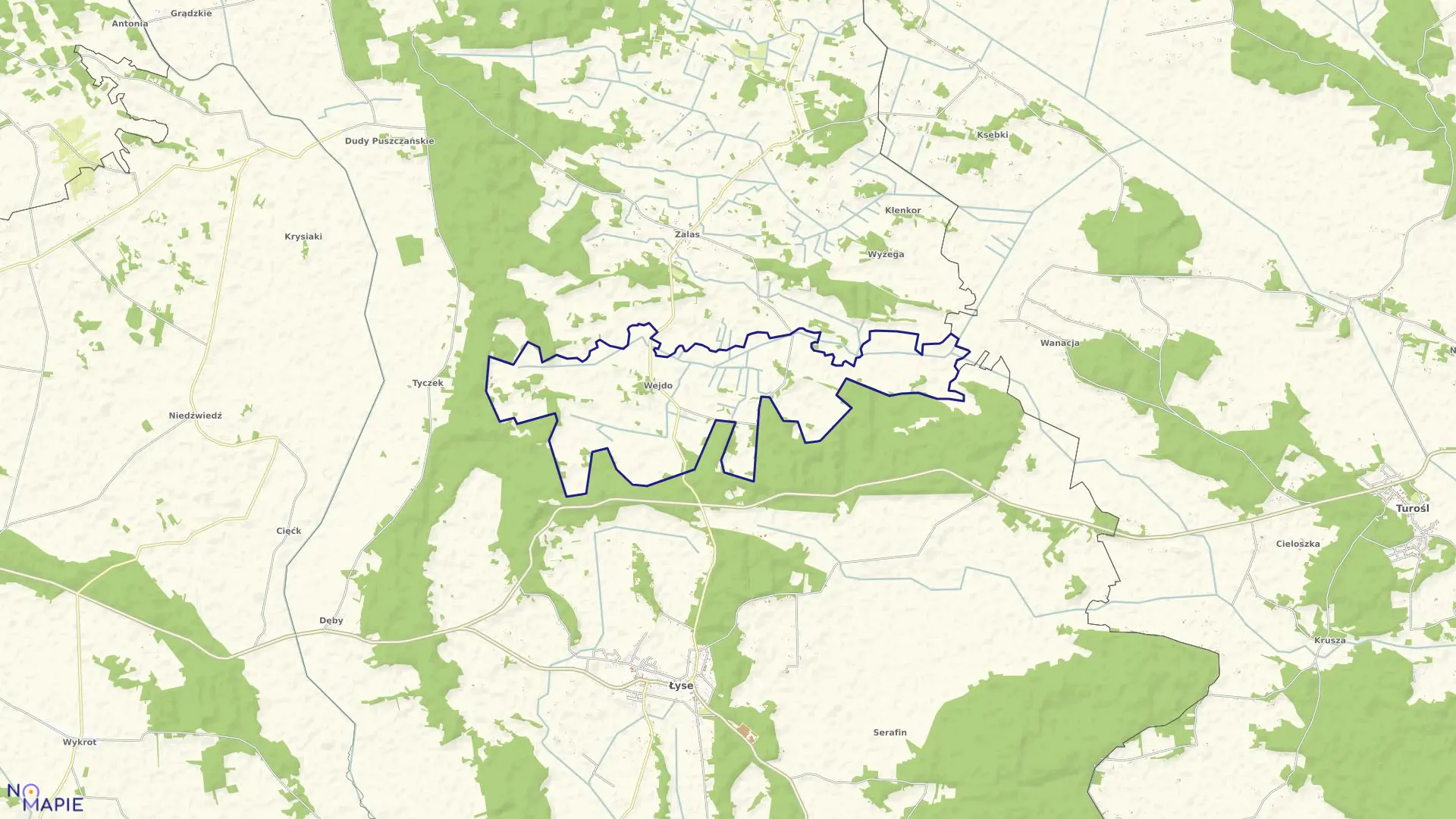 Mapa obrębu WEJDO w gminie Łyse