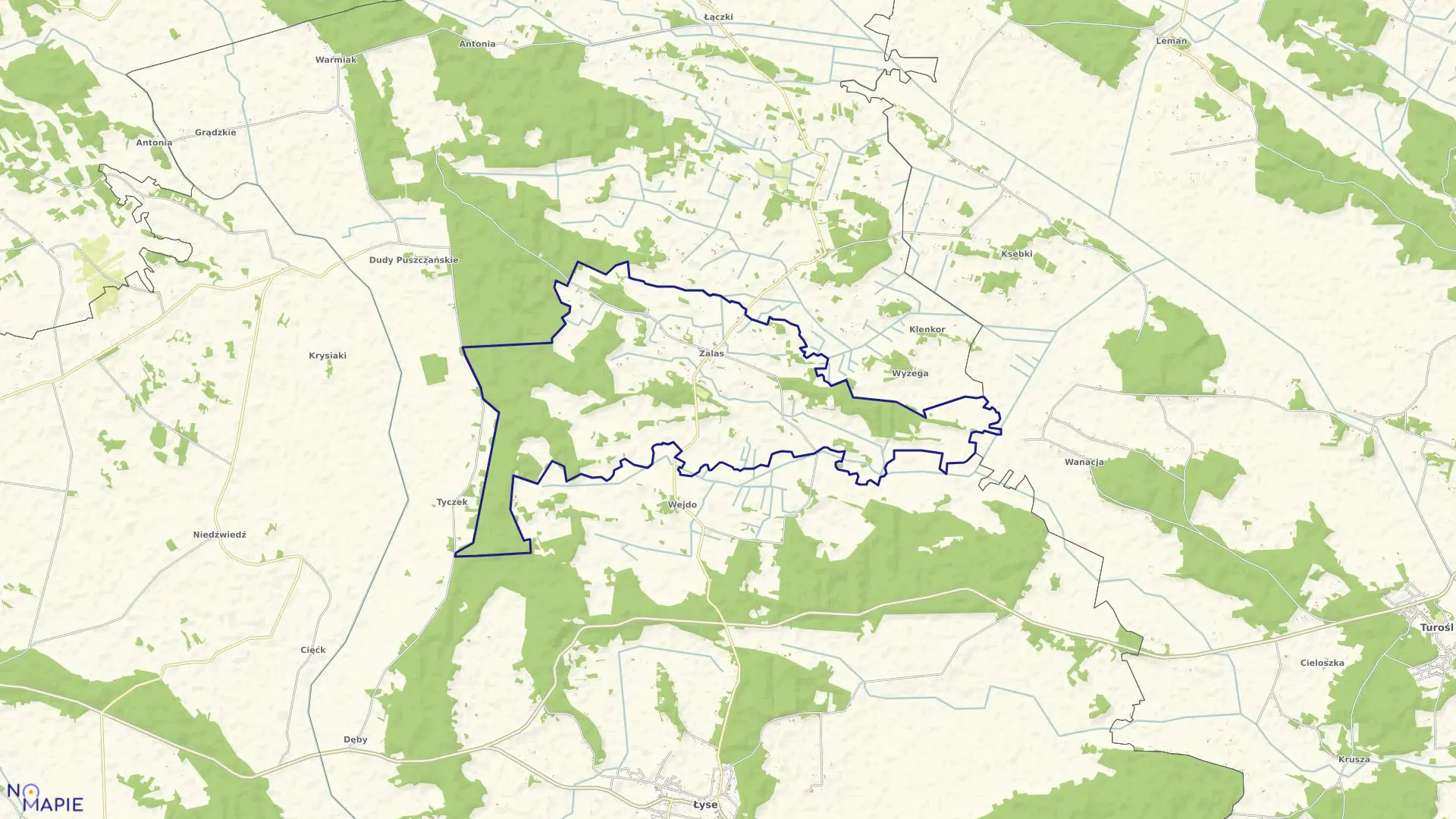 Mapa obrębu ZALAS w gminie Łyse